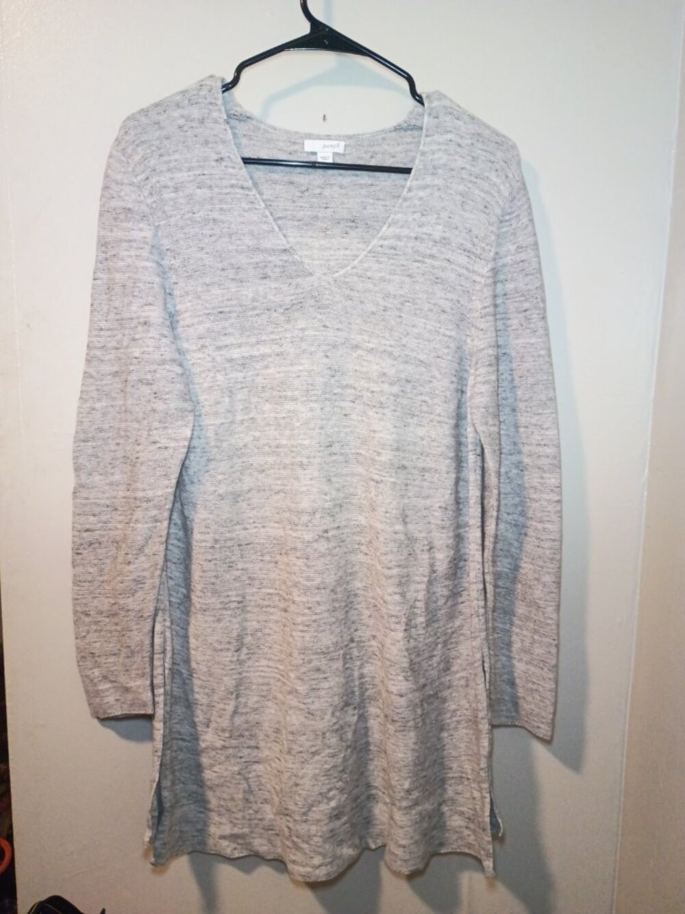 Pure Jill Women's Large Grey Long-Sleeved Lightweight Linen Blend Sweater Dress